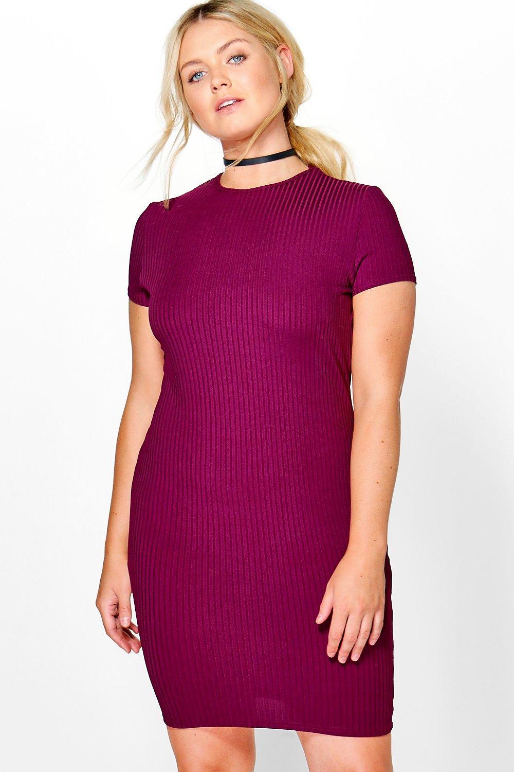 Lyst Boohoo Plus Kiera Ribbed Bodycon Dress in Purple